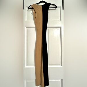 ***SOLD***Superfine Knit Black and Tan Maxi Dress